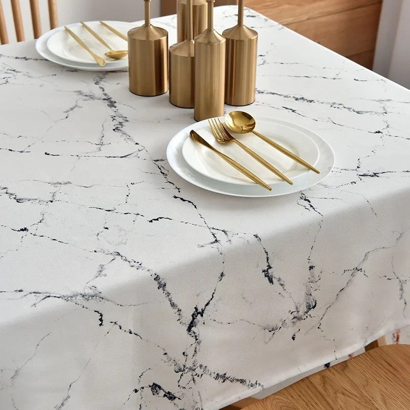 Bluejw ized White Black Marble Pattern Tablecloths for Dinner Restaurant Hotel Home Polyester Plain Weave Table Cloths for Events - Image 5